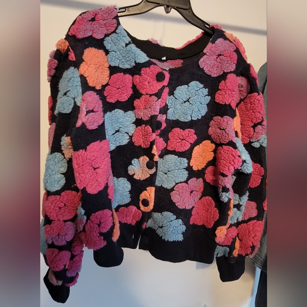 Floral Patterned Fleece Jacket